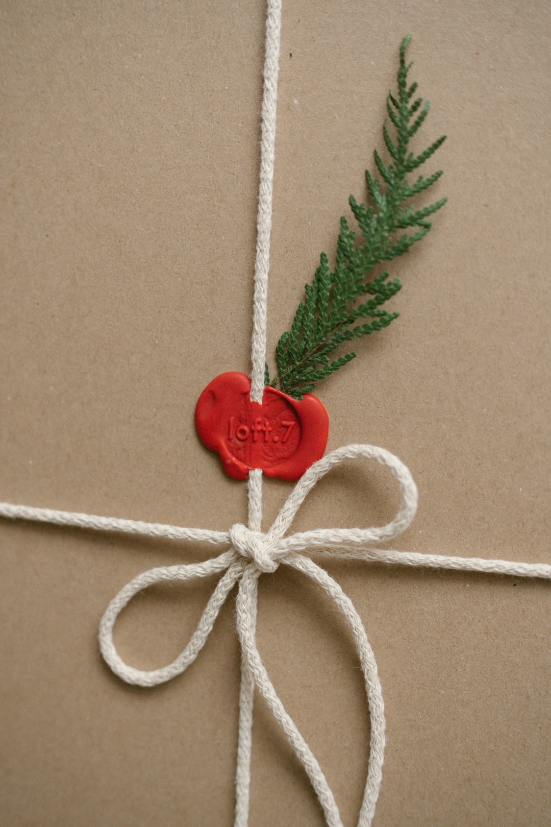 Paquete de regalo envuelto en papel kraft listo para enviar